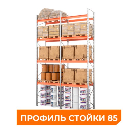 Две секции стеллажа металлического паллетного 6000х1800х1100 мм. Ярусы: пол+4